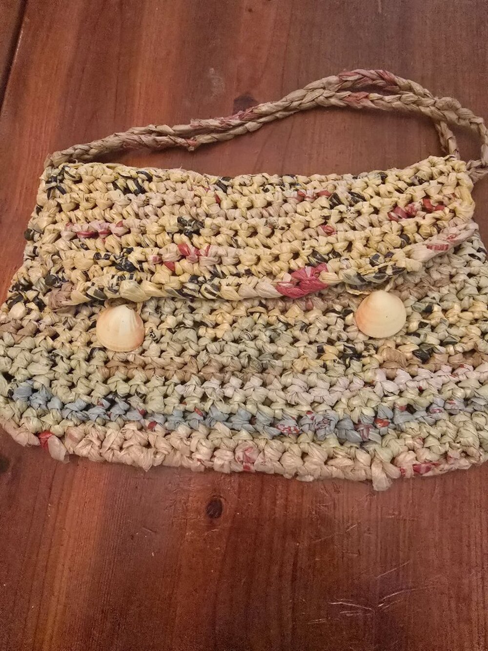 Purse Handmade Recycled Plastic Bags Boho Hippy Shell Closure 13" x 7.5"